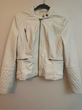 Women’s Cream Quilted Faux Leather Moto Jacket